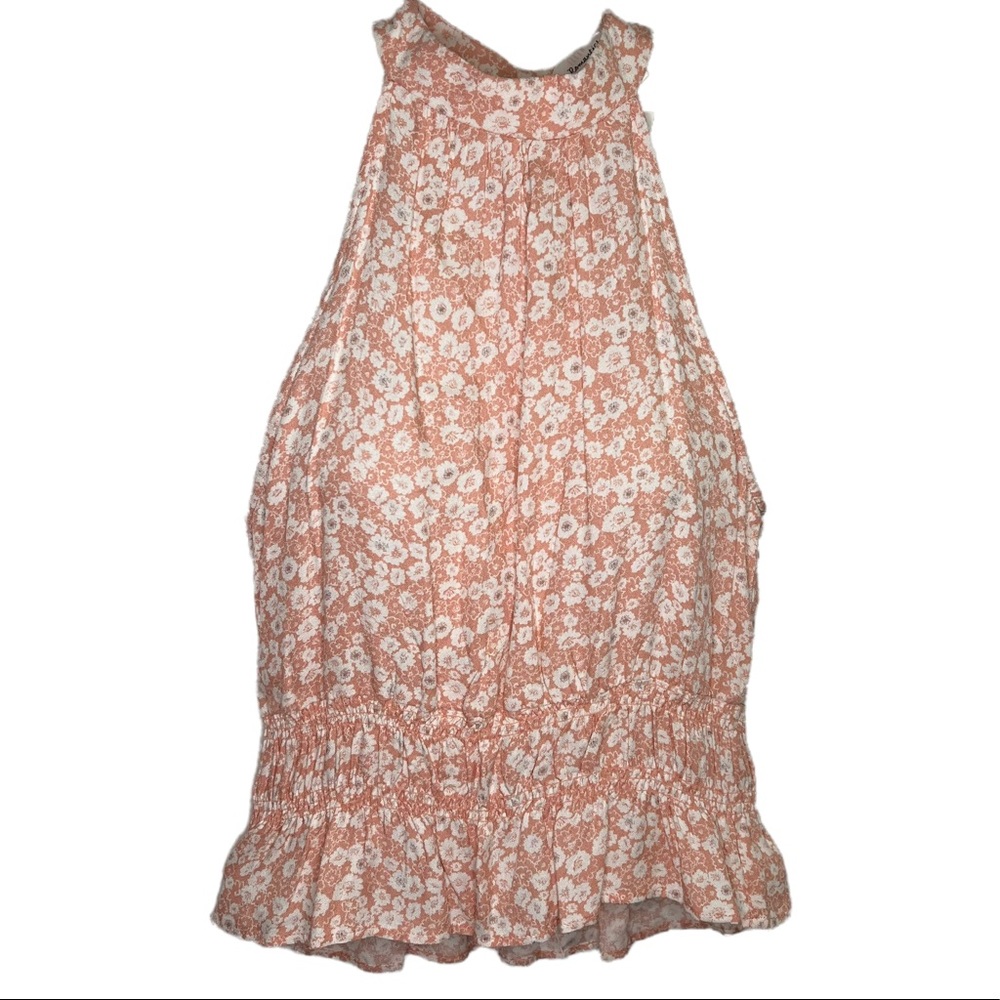 NEW Urban Romantics Pink Floral Mock Neck Halter Sleeveless Tank Top Size XS